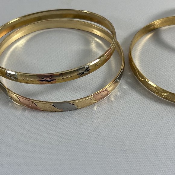 Mixed Lot of 6 Gold Tone Bangle Bracelets Textured Rhinestones Stackable - Picture 4 of 11